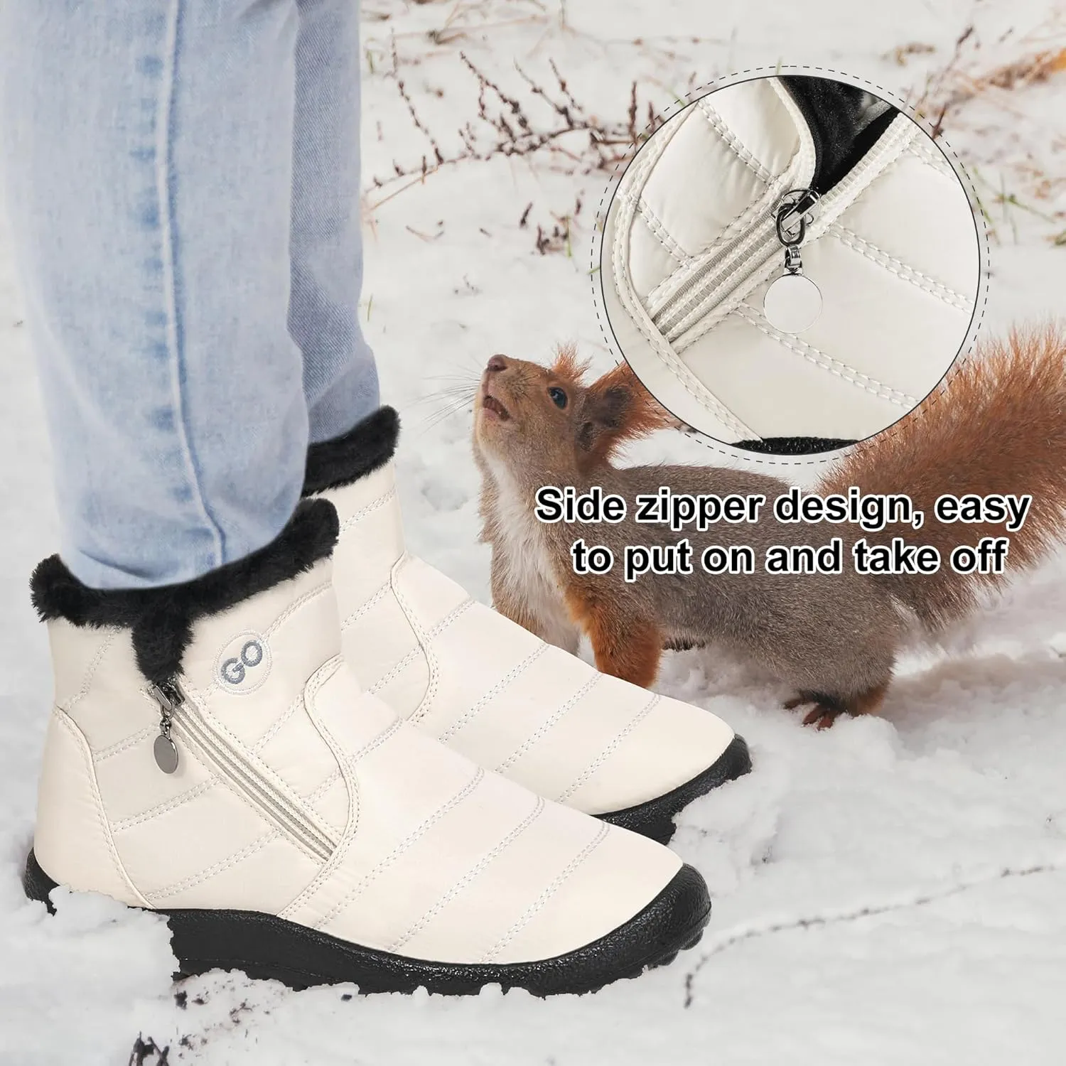 DUOYANGJIASHA Snow Boots for Women Winter Warm Ankle Booties Waterproof Comfortable Slip On Outdoor Fur Lined Lining Zipper Womens Snow Boots