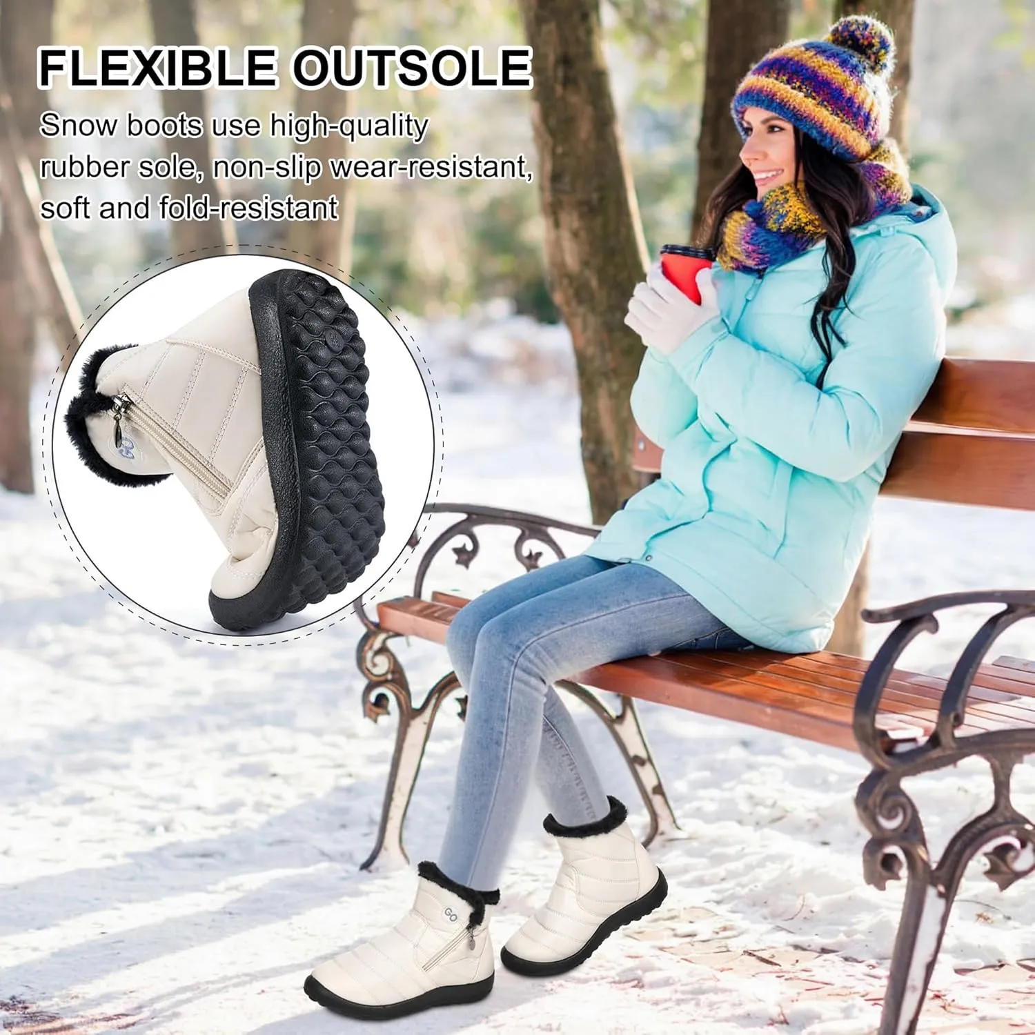 DUOYANGJIASHA Snow Boots for Women Winter Warm Ankle Booties Waterproof Comfortable Slip On Outdoor Fur Lined Lining Zipper Womens Snow Boots