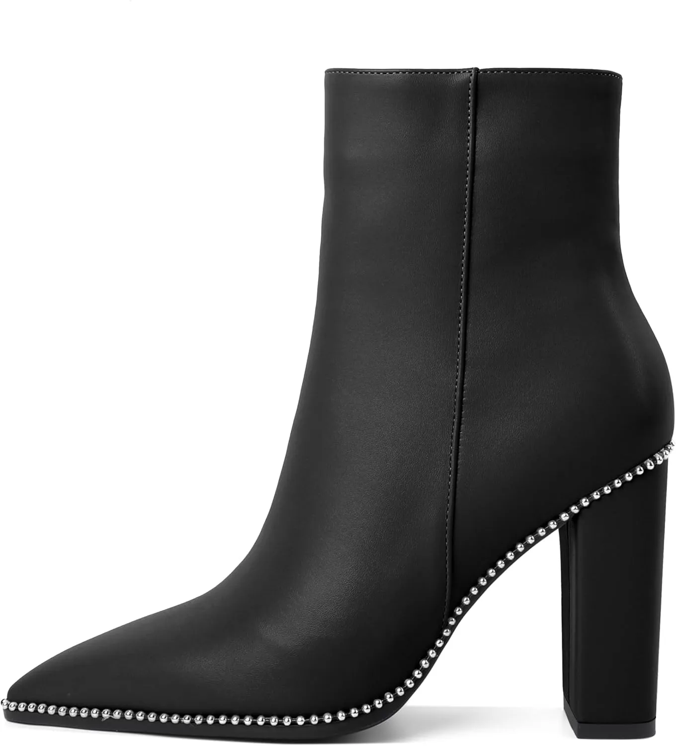 Eldof Womens Pointed Toe Beaded Chunky Ankle Boots Side Zipper 3.5 Inches
