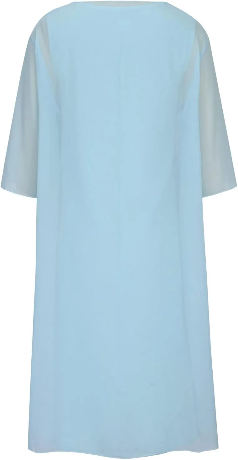 Elegant Dress for Womens Sleeveless Round Neck Printed Chiffon Dress Plus Solid Color Cardigan Two Piece Set Gowns