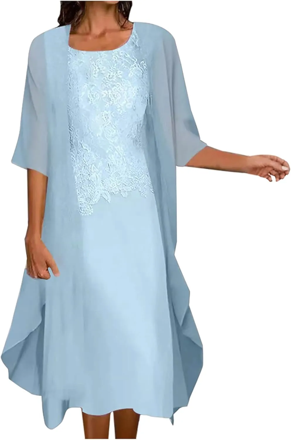 Elegant Dress for Womens Sleeveless Round Neck Printed Chiffon Dress Plus Solid Color Cardigan Two Piece Set Gowns