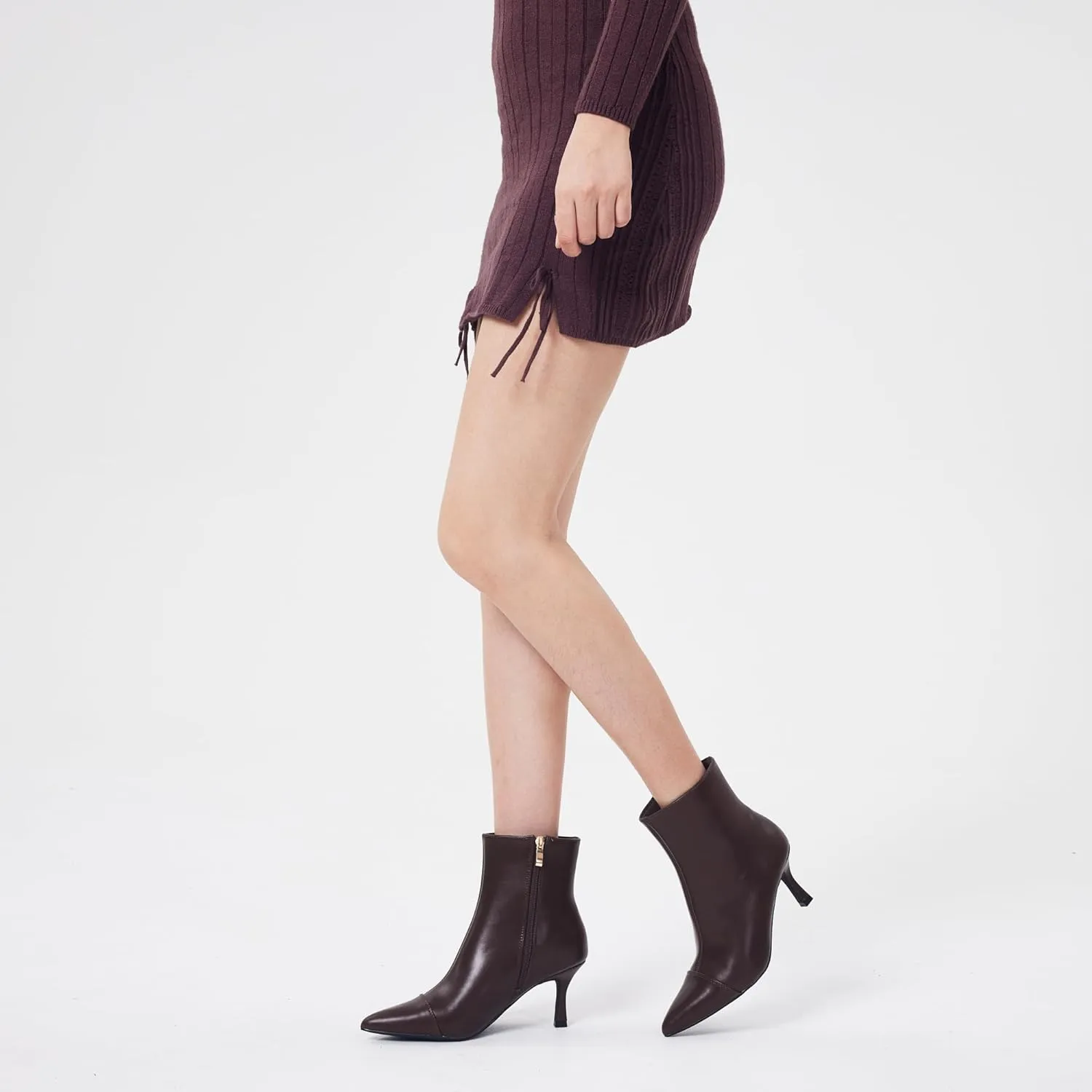 Elisabet Tang Ankle Boots Booties for Women Pointed Toe 3 Inches Heel Dress Comfy with Side Zipper Mide Calf Dat Work Formal Winter Fall