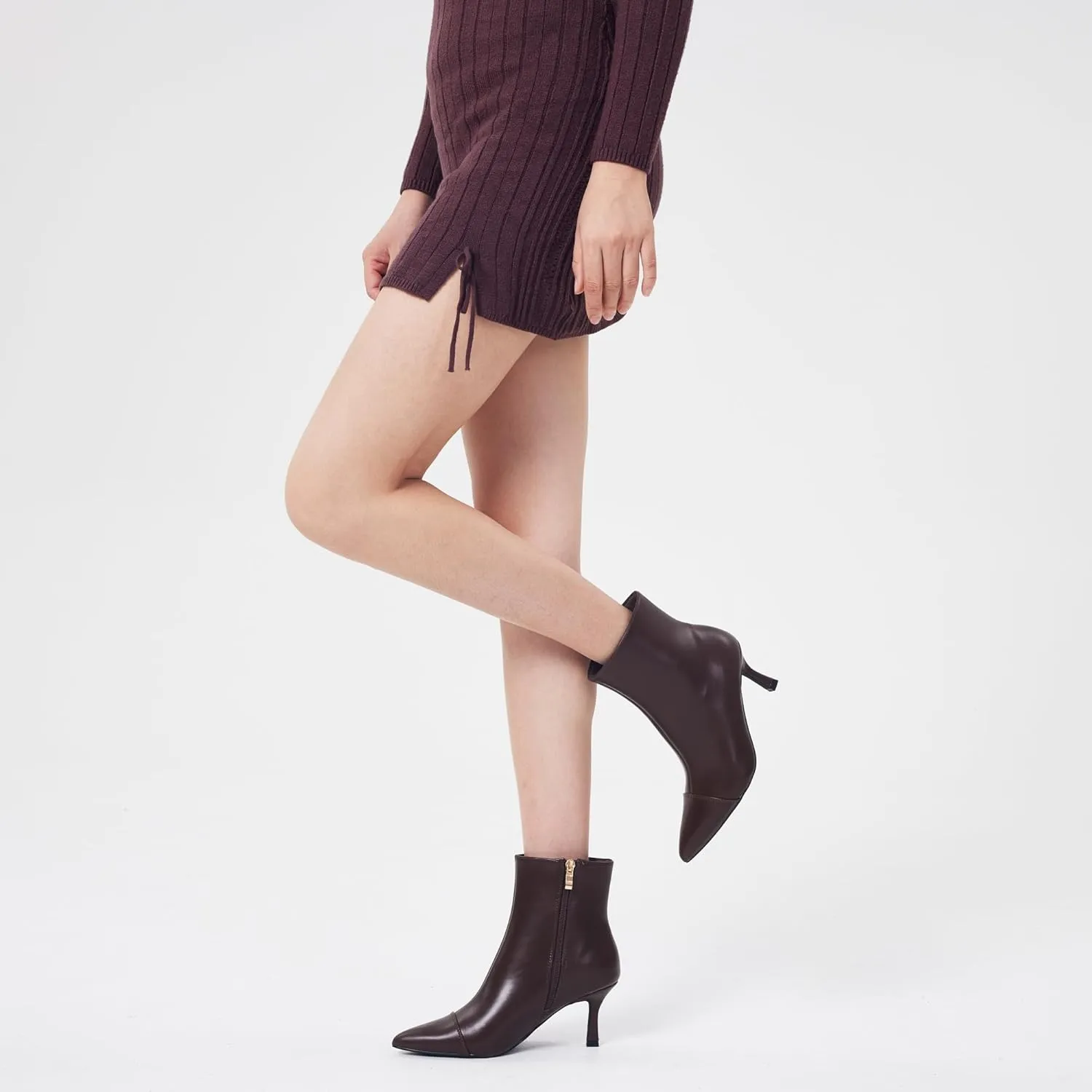 Elisabet Tang Ankle Boots Booties for Women Pointed Toe 3 Inches Heel Dress Comfy with Side Zipper Mide Calf Dat Work Formal Winter Fall