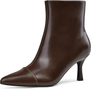 Elisabet Tang Ankle Boots Booties for Women Pointed Toe 3 Inches Heel Dress Comfy with Side Zipper Mide Calf Dat Work Formal Winter Fall