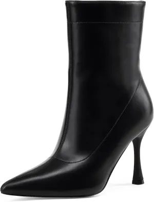 Elisabet Tang Ladies Dress Ankle boots 3.5IN Pointed toe - Mid Heel Stiletto Work Booties for Women Trendy Short Boots