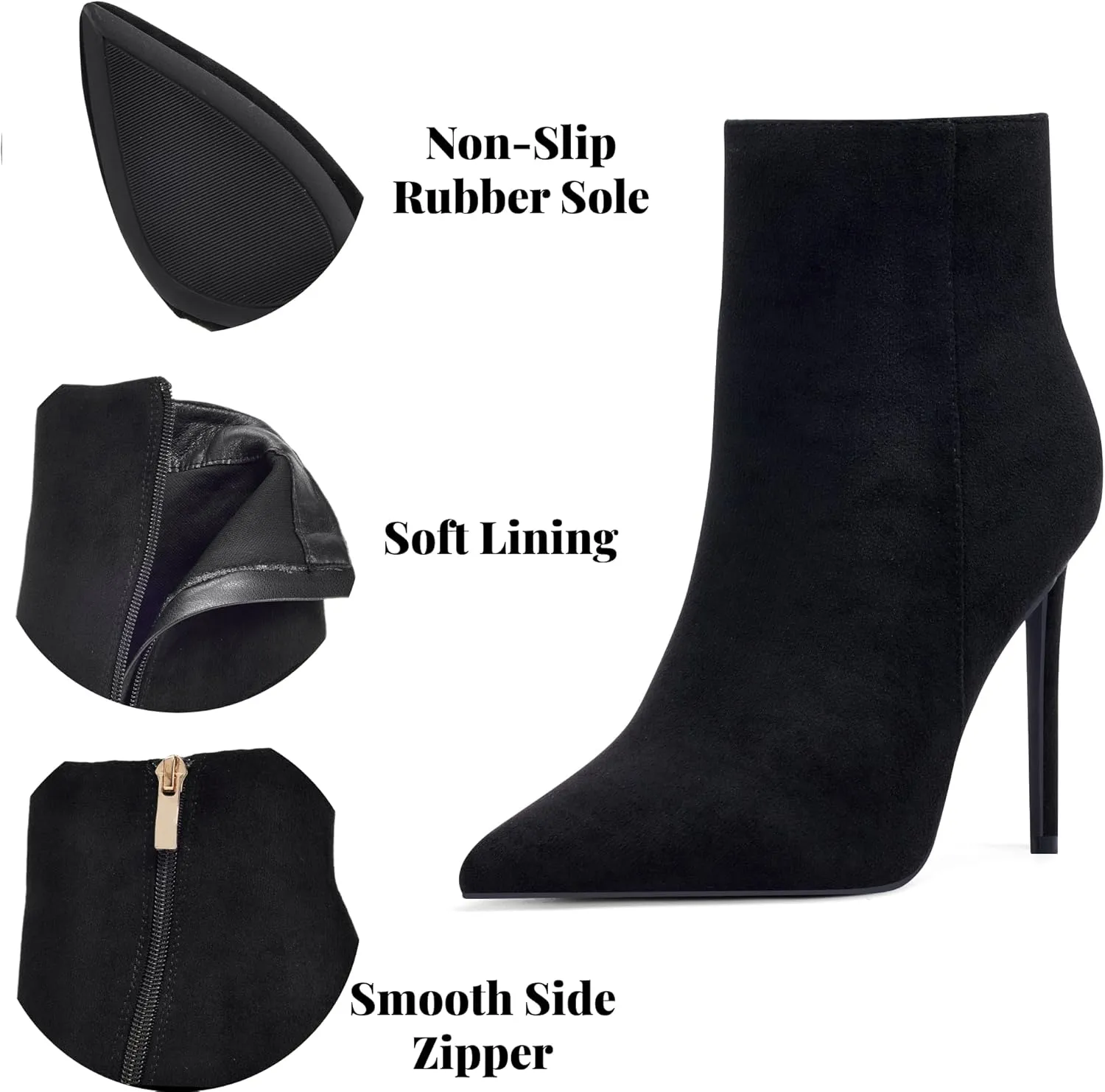 Elisabet Tang Women Heeled Ankle Booties,Sexy Pointed Toe 4 inch Stiletto High Heel Fashion Ankle & Booties with Side Zipper High Heel Boots Dress Evening Party Boots Shoes