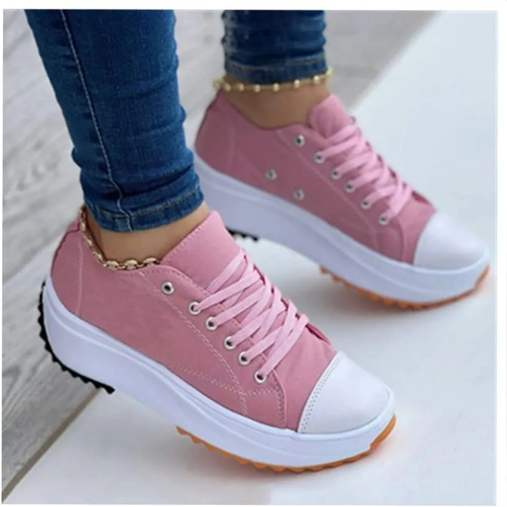 Elsvia Orthopedic Shoes for Women, Hiking Comfortable Casual Canvas Sneakers, Thick Sole Breathable Shoes