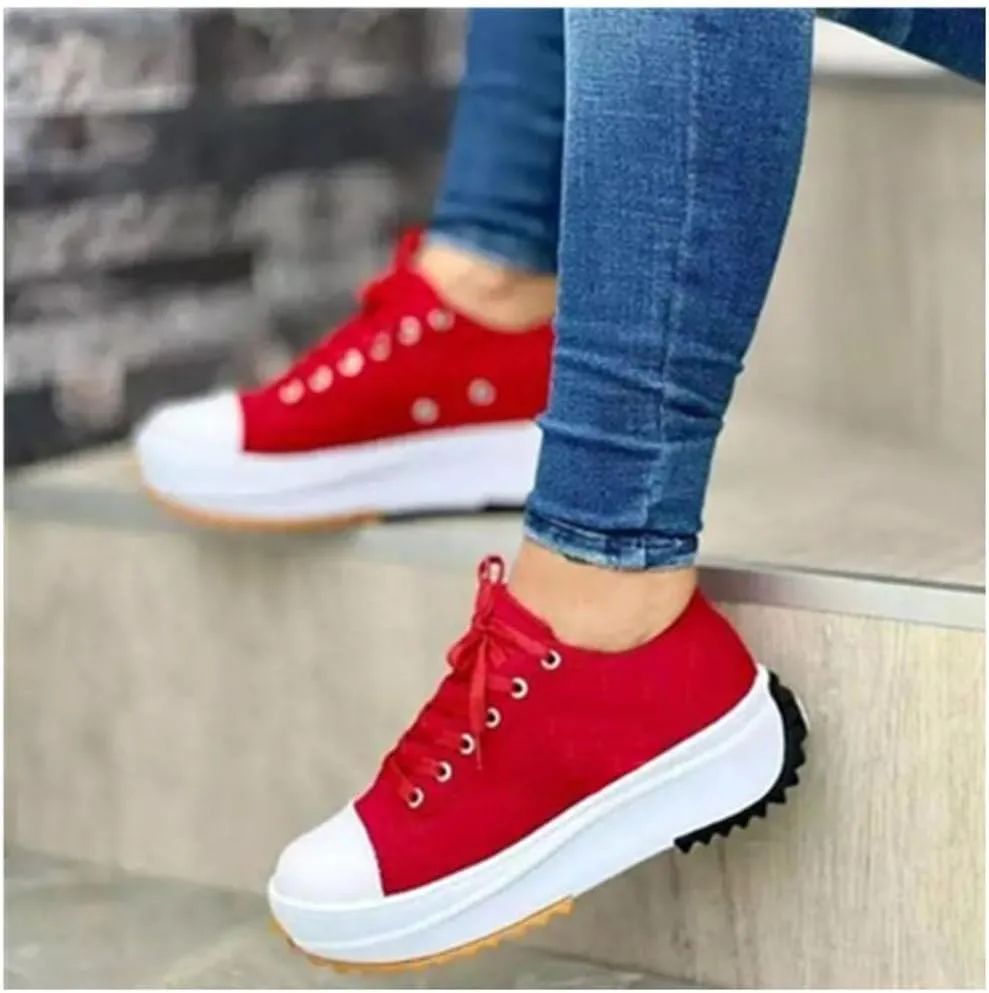 Elsvia Orthopedic Shoes for Women, Hiking Comfortable Casual Canvas Sneakers, Thick Sole Breathable Shoes