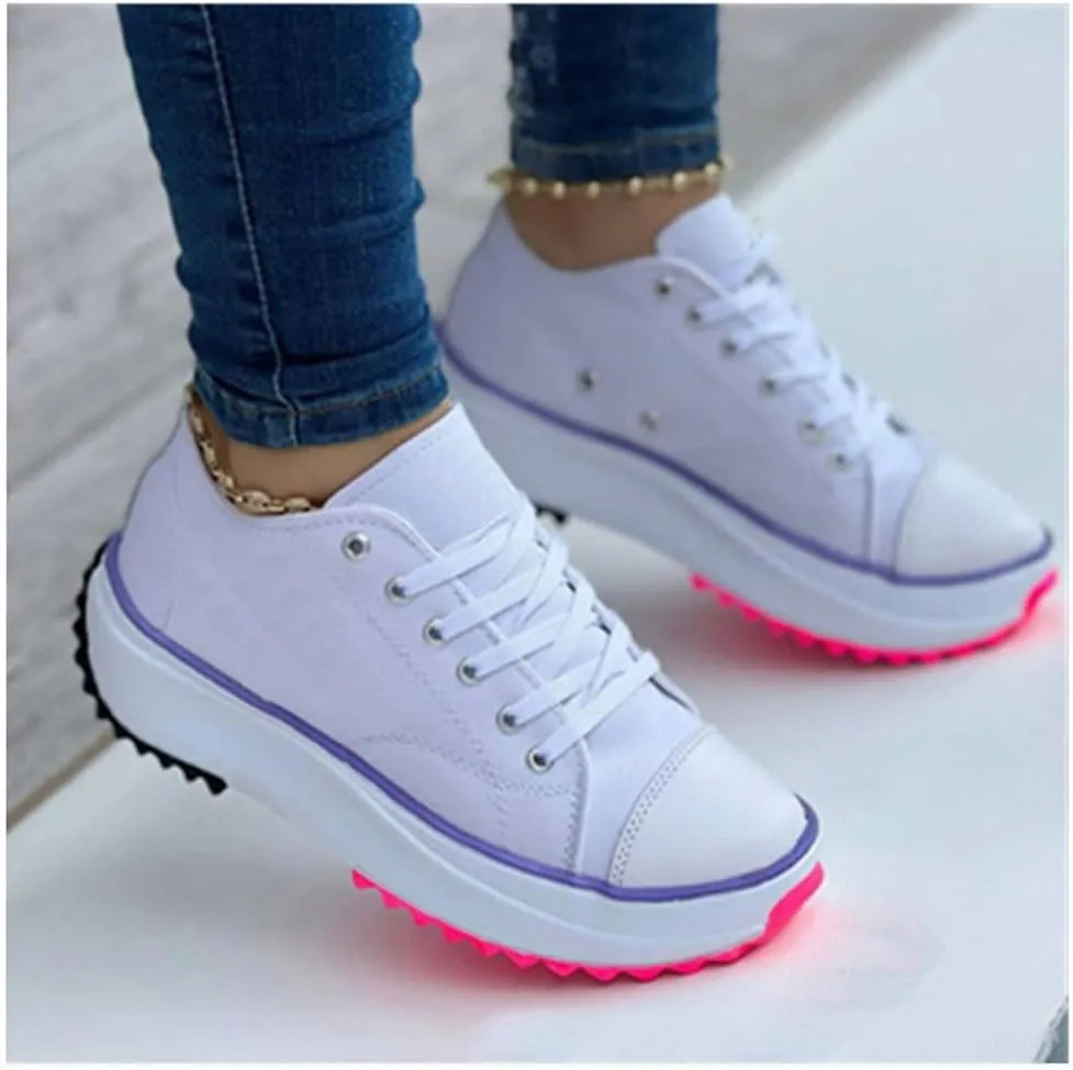 Elsvia Orthopedic Shoes for Women, Hiking Comfortable Casual Canvas Sneakers, Thick Sole Breathable Shoes