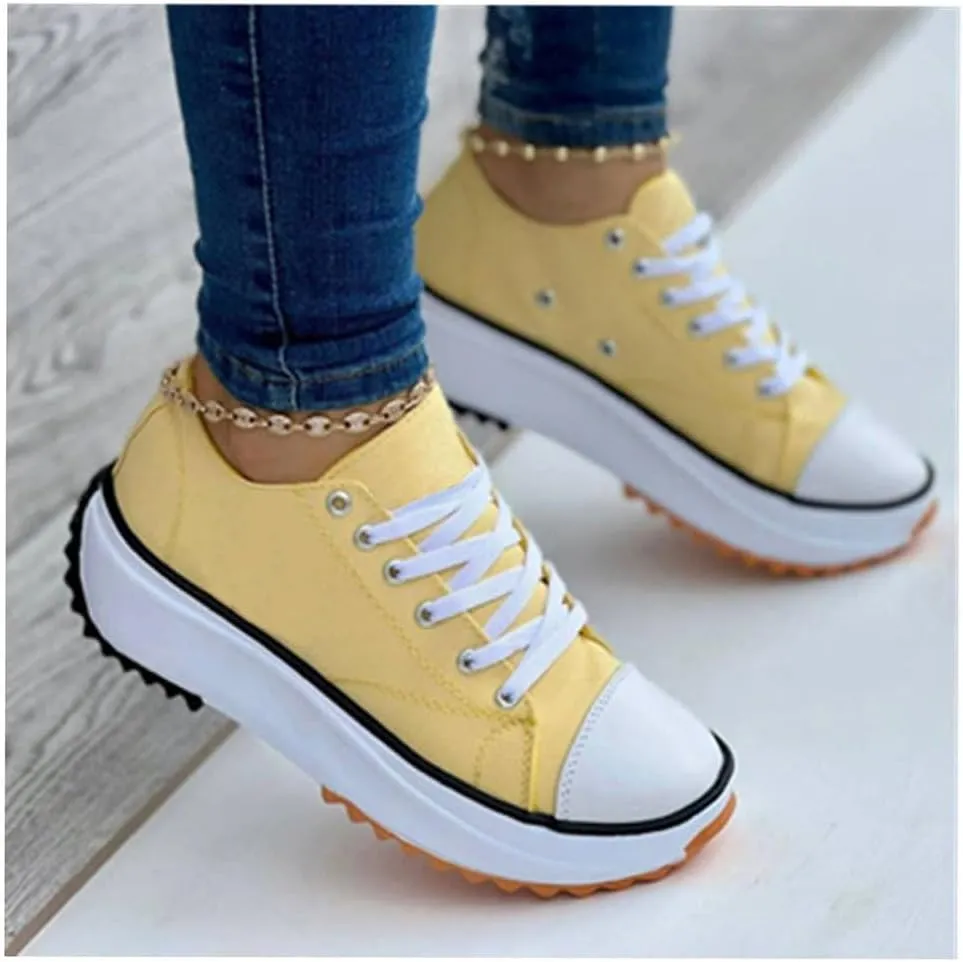Elsvia Orthopedic Shoes for Women, Hiking Comfortable Casual Canvas Sneakers, Thick Sole Breathable Shoes