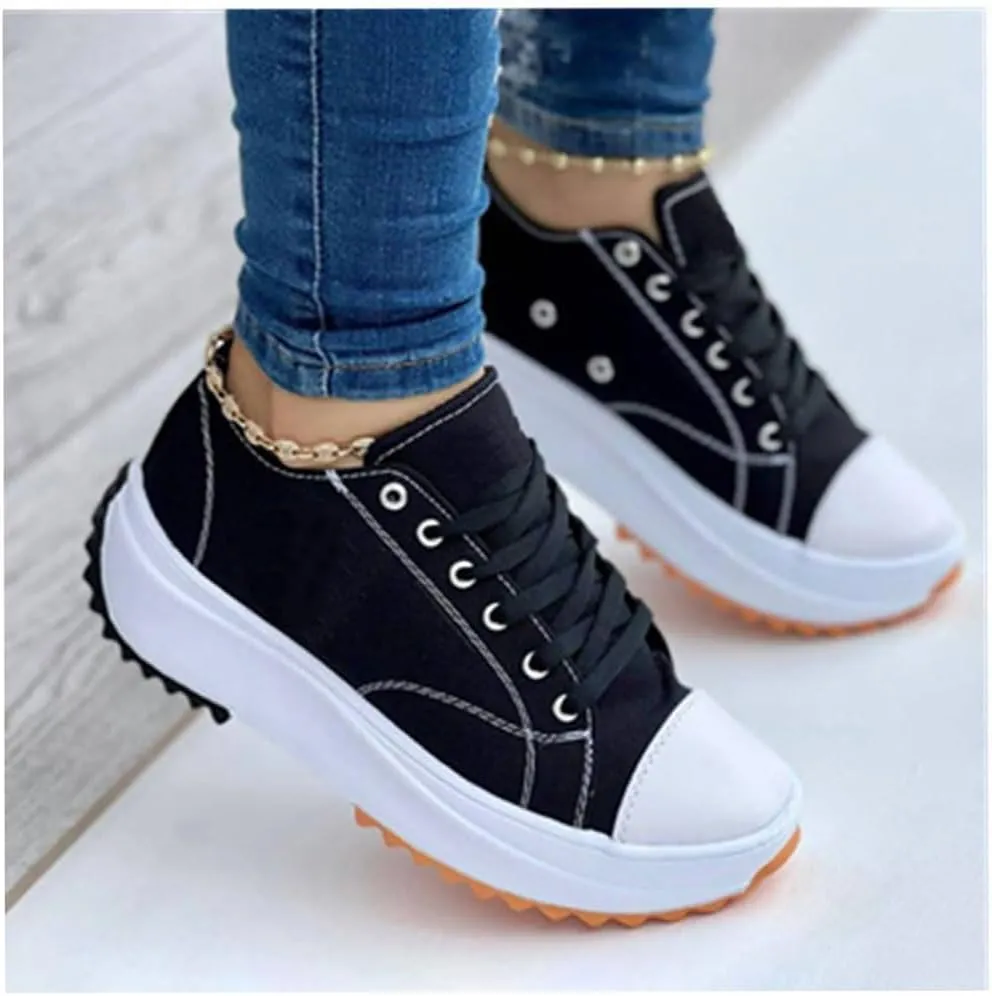 Elsvia Orthopedic Shoes for Women, Hiking Comfortable Casual Canvas Sneakers, Thick Sole Breathable Shoes