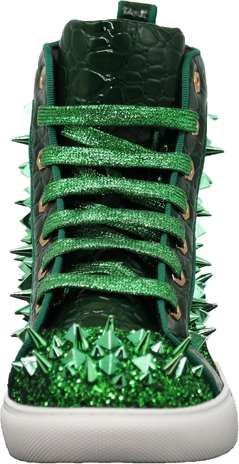 Enzo Romeo Men's High Top Crystal Shimmer Rhinestone Blink Flat Spike Fashion Sneakers Shoes BUL2