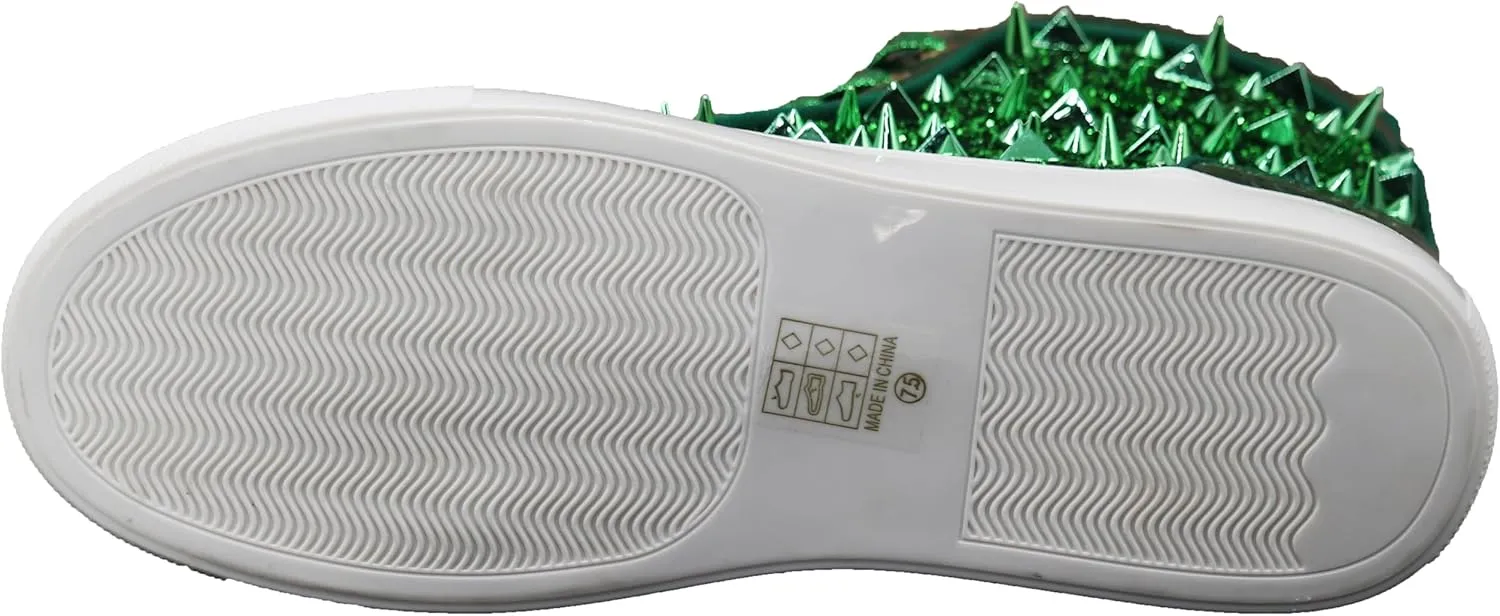 Enzo Romeo Men's High Top Crystal Shimmer Rhinestone Blink Flat Spike Fashion Sneakers Shoes BUL2