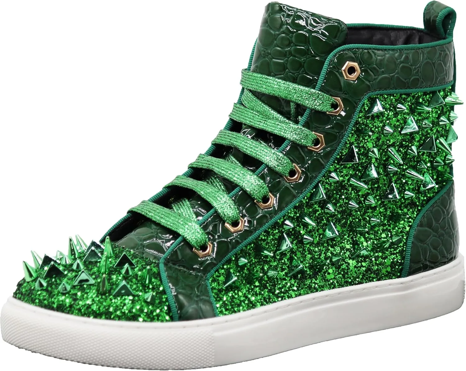 Enzo Romeo Men's High Top Crystal Shimmer Rhinestone Blink Flat Spike Fashion Sneakers Shoes BUL2