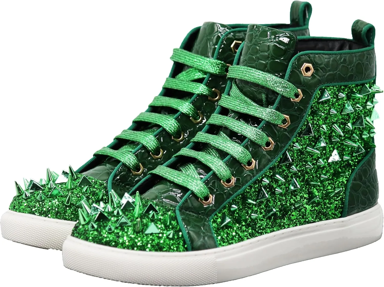 Enzo Romeo Men's High Top Crystal Shimmer Rhinestone Blink Flat Spike Fashion Sneakers Shoes BUL2