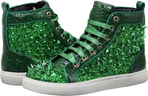 Enzo Romeo Men's High Top Crystal Shimmer Rhinestone Blink Flat Spike Fashion Sneakers Shoes BUL2