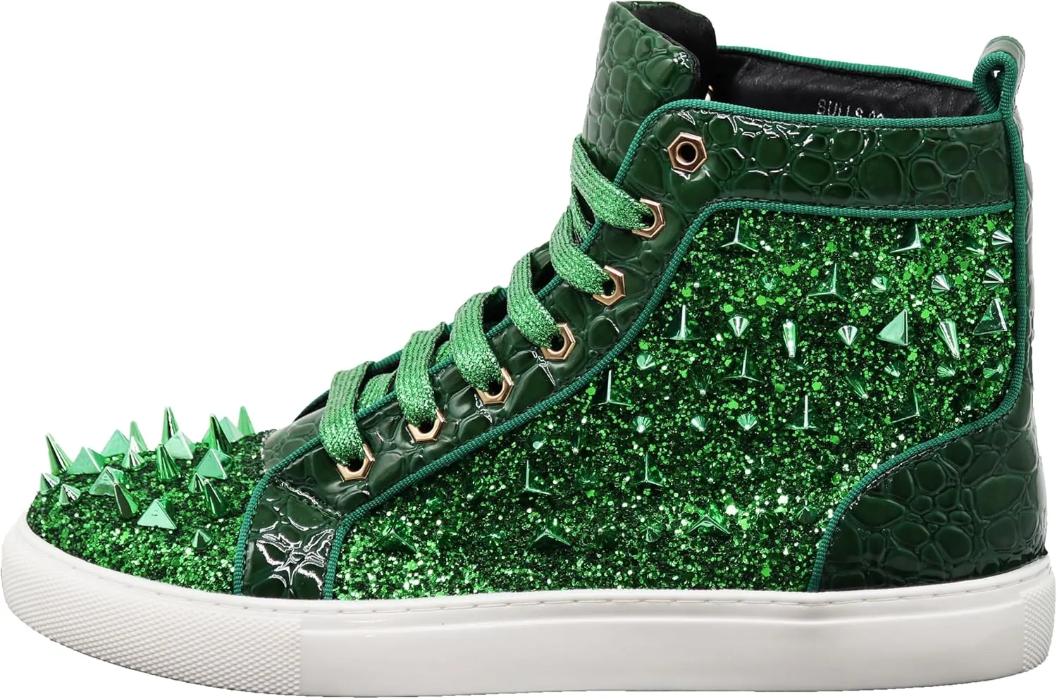 Enzo Romeo Men's High Top Crystal Shimmer Rhinestone Blink Flat Spike Fashion Sneakers Shoes BUL2
