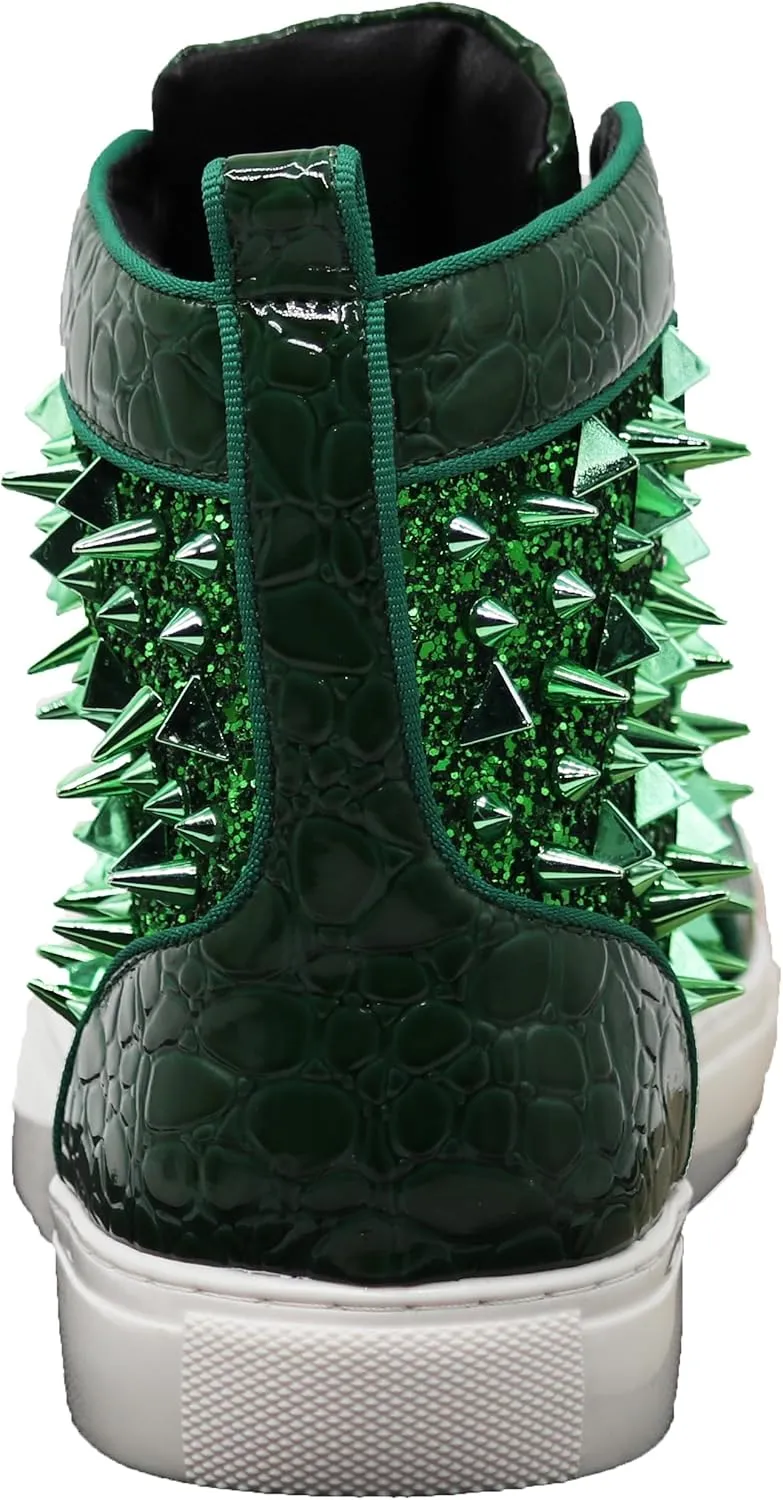 Enzo Romeo Men's High Top Crystal Shimmer Rhinestone Blink Flat Spike Fashion Sneakers Shoes BUL2
