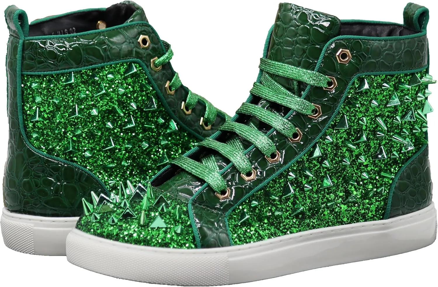 Enzo Romeo Men's High Top Crystal Shimmer Rhinestone Blink Flat Spike Fashion Sneakers Shoes BUL2