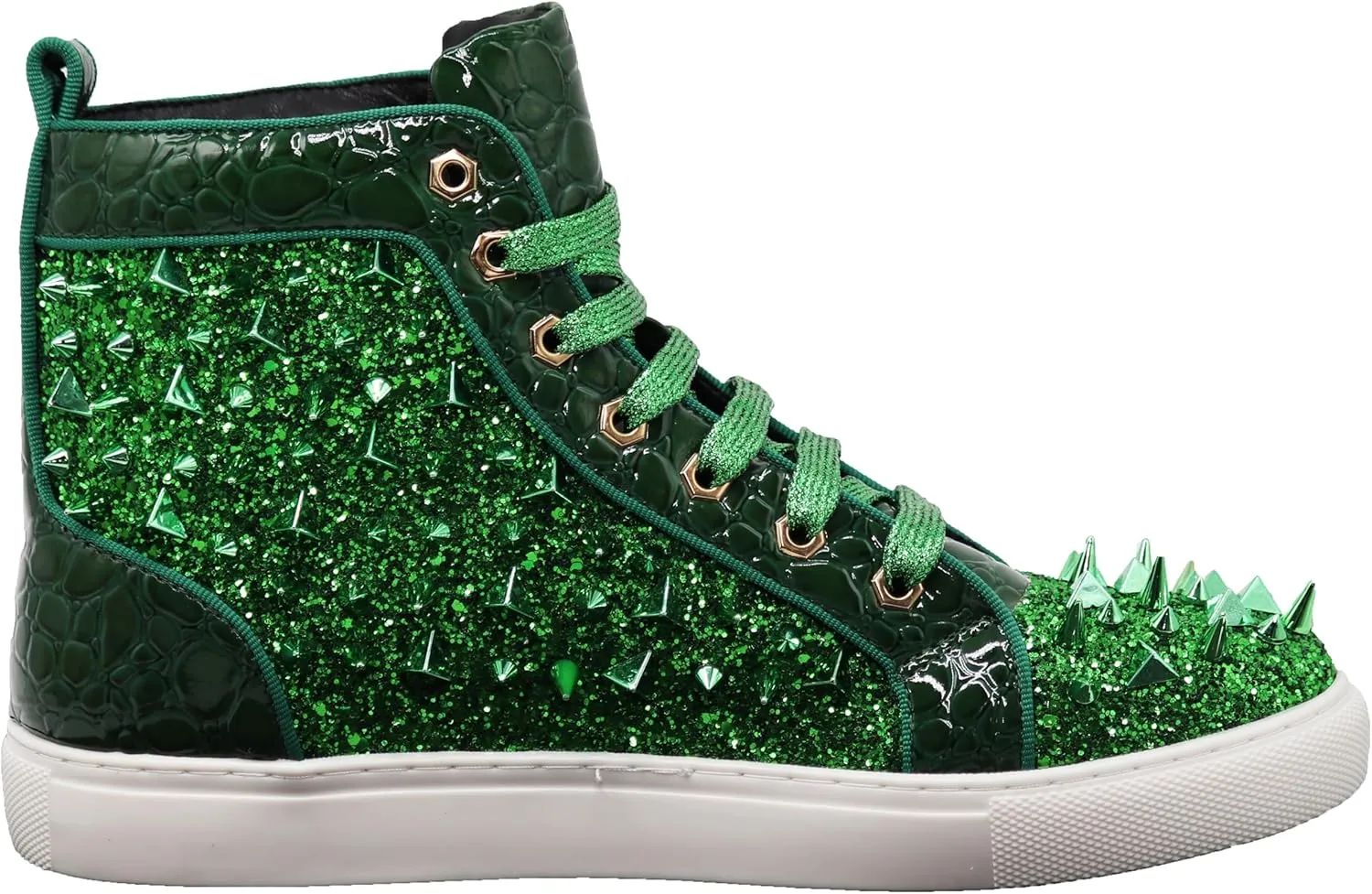 Enzo Romeo Men's High Top Crystal Shimmer Rhinestone Blink Flat Spike Fashion Sneakers Shoes BUL2