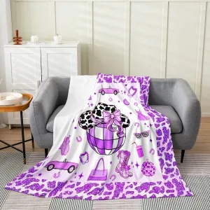 Erosebridal Cowgirl Throw Blanket Throw 50x60 Inch for Bedroom Living Room Sofa,Cow Pattern Hat Fleece Blanket,Western Cowboy Flannel Blankets,Purple Stars Boots Bed Blankets