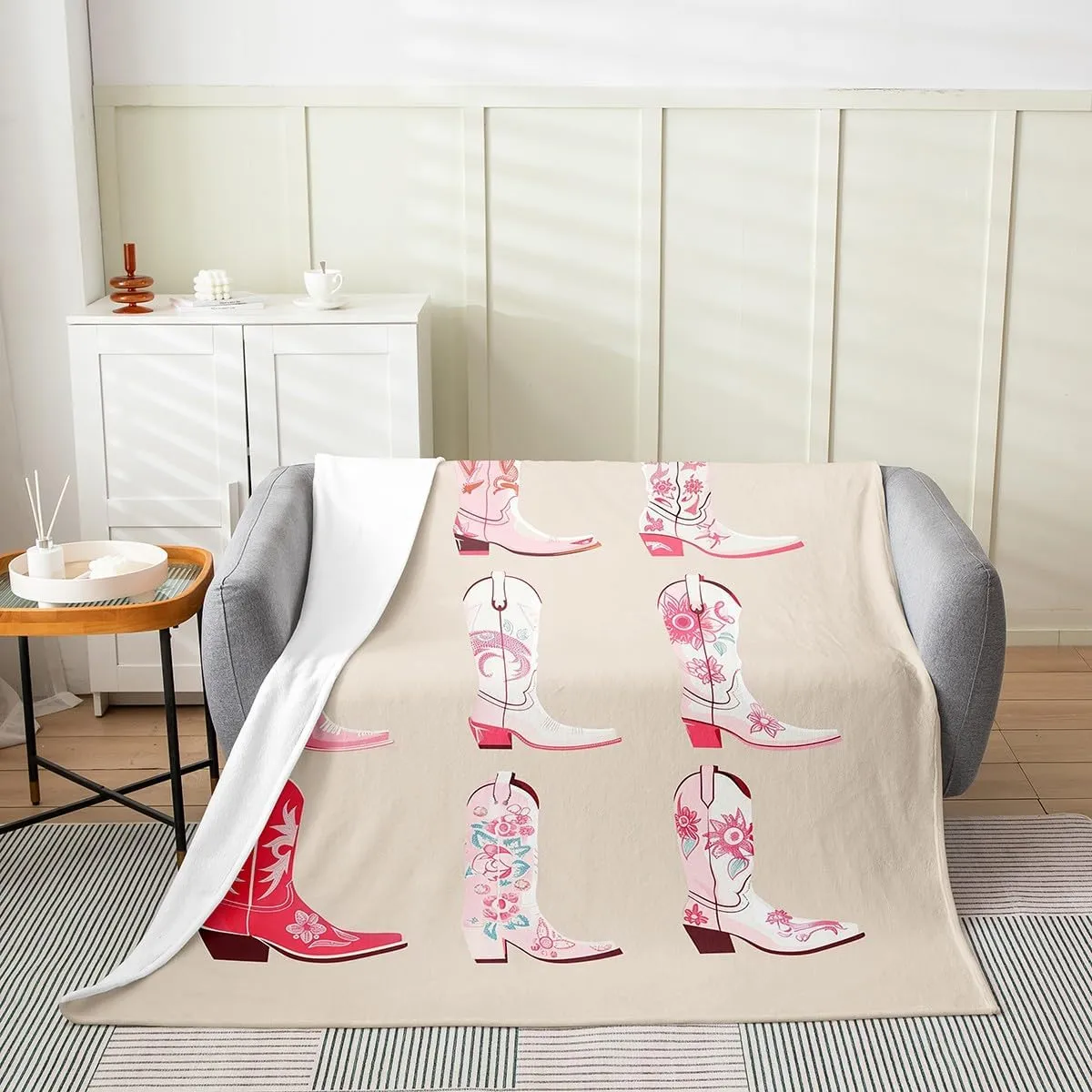 Erosebridal Cowgirl Throw Blanket Twin 60x80 Inch for Bedroom Living Room Sofa Couch,Western Cowboy Boots Fleece Blanket,Wild West Cowgirl Flannel Blankets,Farmhouse Bed Blankets