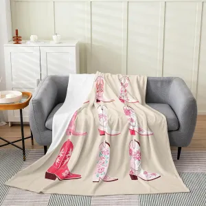Erosebridal Cowgirl Throw Blanket Twin 60x80 Inch for Bedroom Living Room Sofa Couch,Western Cowboy Boots Fleece Blanket,Wild West Cowgirl Flannel Blankets,Farmhouse Bed Blankets
