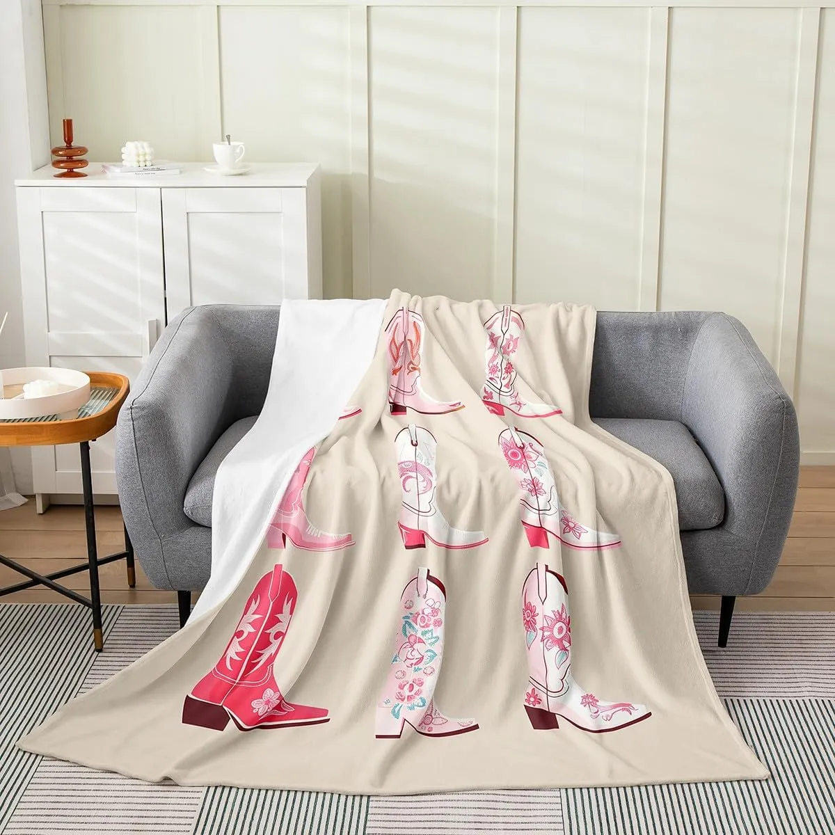 Erosebridal Cowgirl Throw Blanket Twin 60x80 Inch for Bedroom Living Room Sofa Couch,Western Cowboy Boots Fleece Blanket,Wild West Cowgirl Flannel Blankets,Farmhouse Bed Blankets