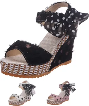 Espadrilles Wedge Sandals for Women, Open Toe Platform Wedges Heel Sandals, Summer Bow Tie Ankle Strap Dressy Shoes