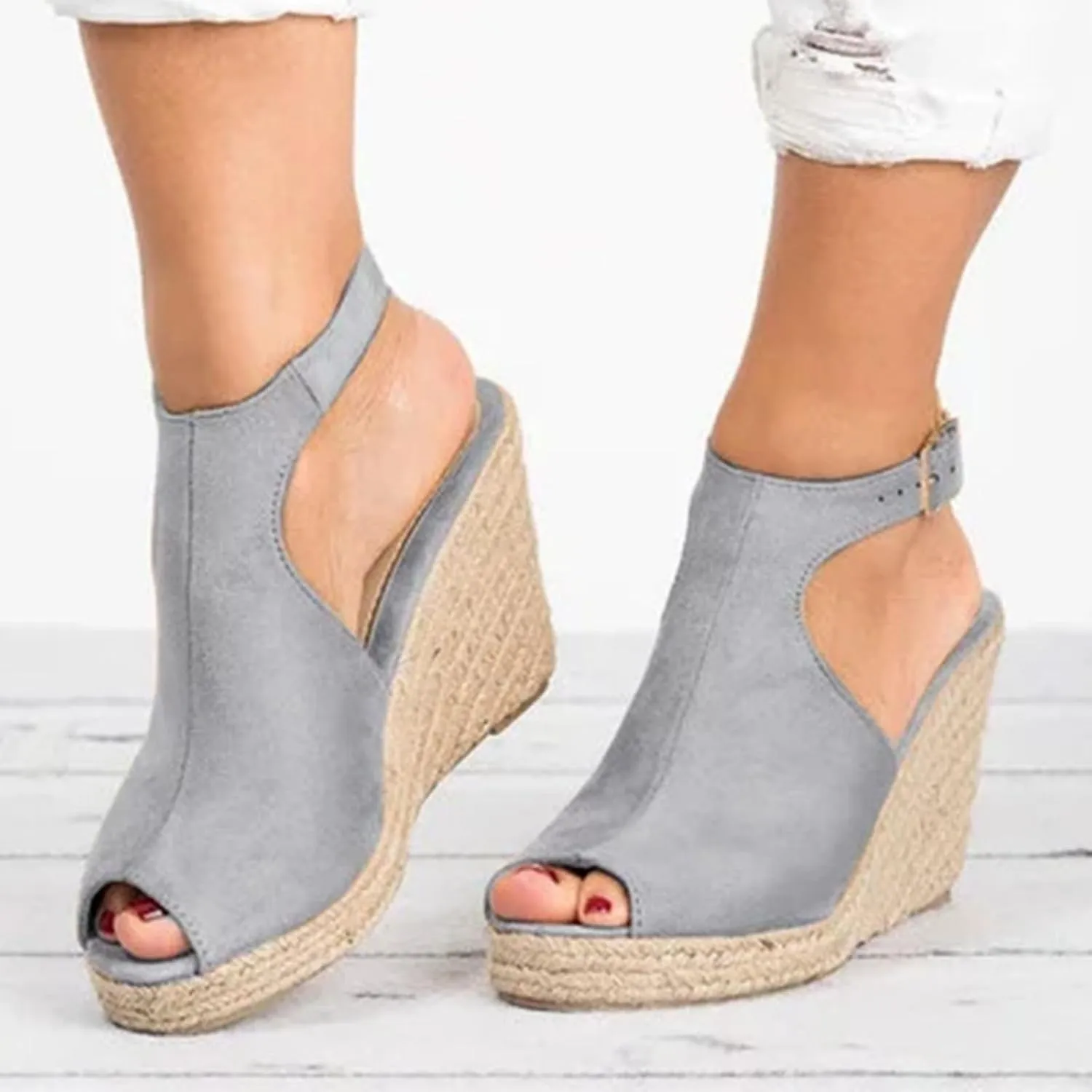 Espadrilles Wedges for Women Open Toe Ankle Strap Platform Sandals Summer Comfortable Casual Dress Shoes Fashion Dressy Elegant Business Solid Color High Heel Sandal
