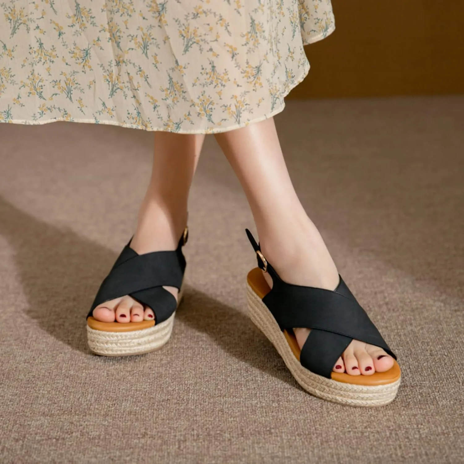 Espadrilles Wedges for Women Wedge Heels Sandals Buckle Ankle Strap Open Toe Chunky Platform Sandals Dressy Casual Low Heel Espadrilles