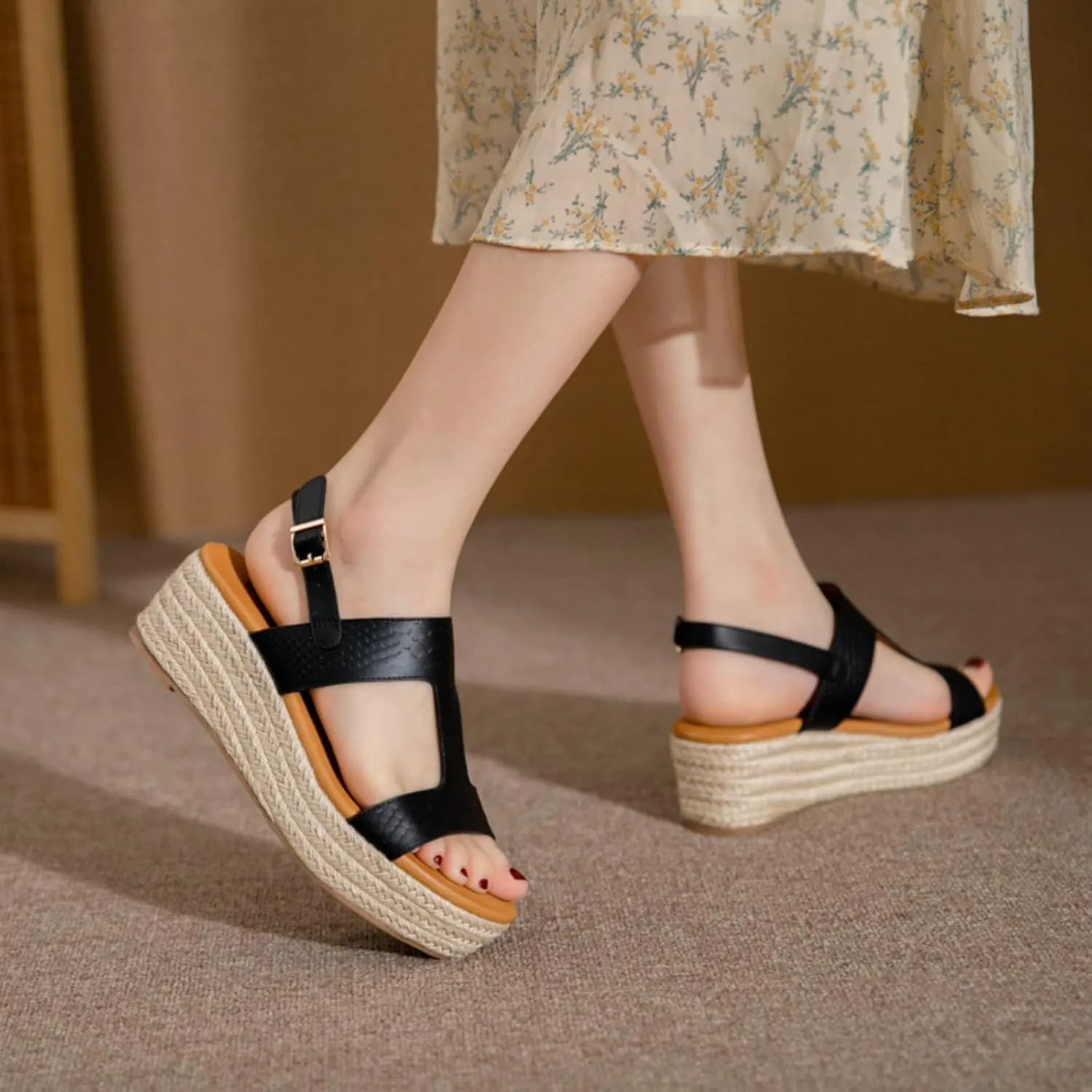 Espadrilles Wedges for Women Wedge Heels Sandals Buckle Ankle Strap Open Toe Chunky Platform Sandals Dressy Casual Low Heel Espadrilles