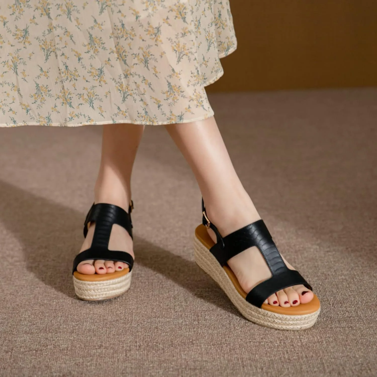Espadrilles Wedges for Women Wedge Heels Sandals Buckle Ankle Strap Open Toe Chunky Platform Sandals Dressy Casual Low Heel Espadrilles