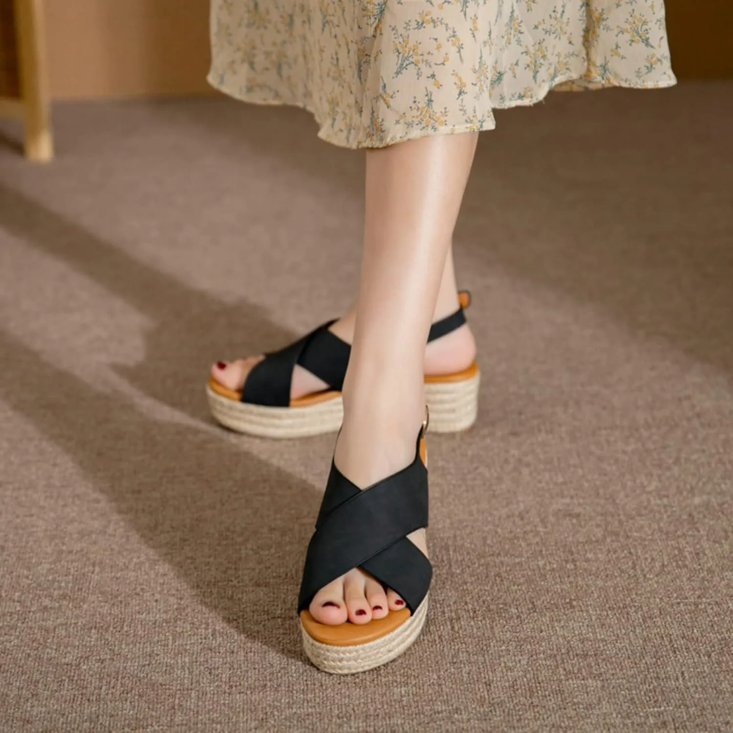 Espadrilles Wedges for Women Wedge Heels Sandals Buckle Ankle Strap Open Toe Chunky Platform Sandals Dressy Casual Low Heel Espadrilles