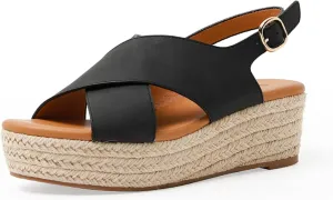Espadrilles Wedges for Women Wedge Heels Sandals Buckle Ankle Strap Open Toe Chunky Platform Sandals Dressy Casual Low Heel Espadrilles