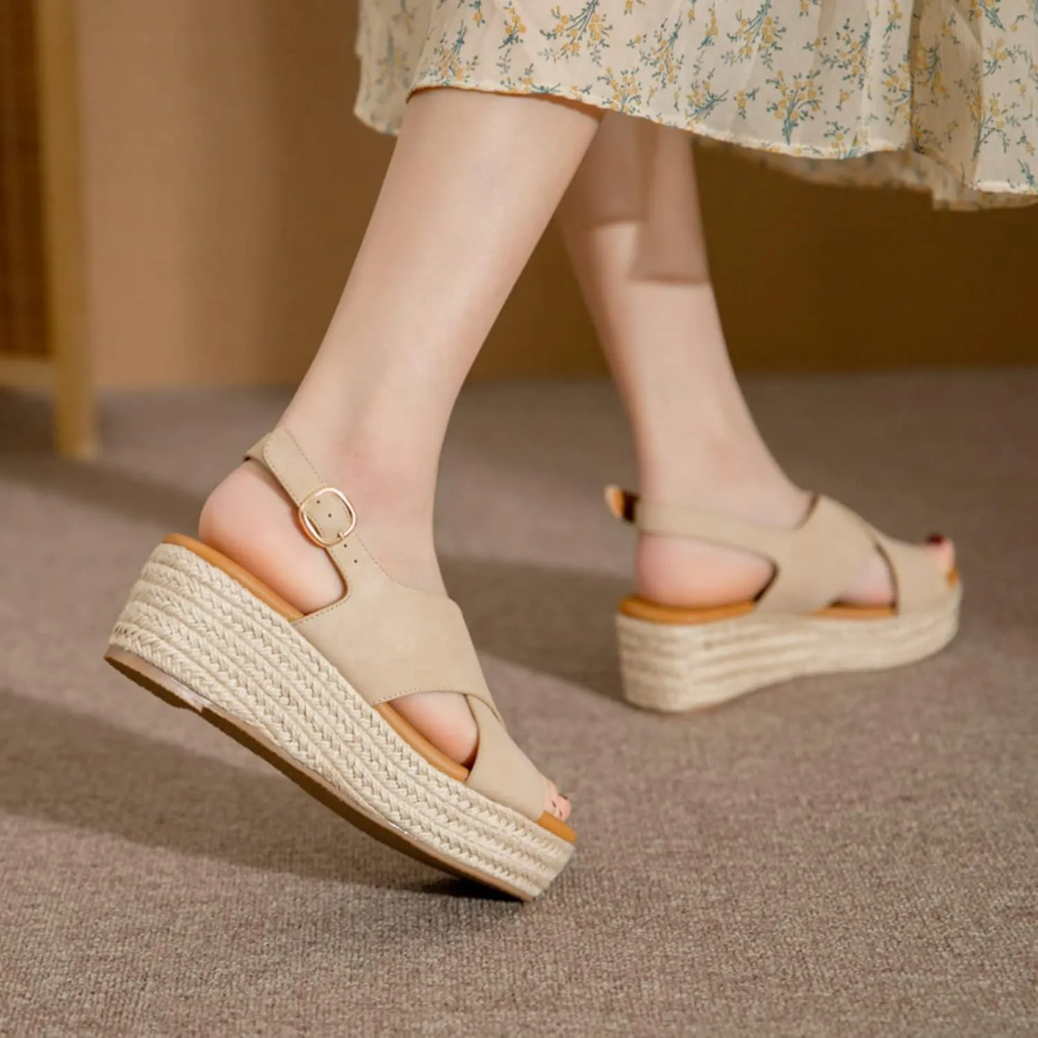 Espadrilles Wedges for Women Wedge Heels Sandals Buckle Ankle Strap Open Toe Chunky Platform Sandals Dressy Casual Low Heel Espadrilles
