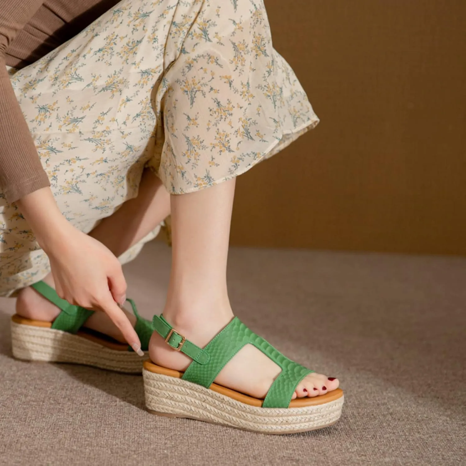 Espadrilles Wedges for Women Wedge Heels Sandals Buckle Ankle Strap Open Toe Chunky Platform Sandals Dressy Casual Low Heel Espadrilles