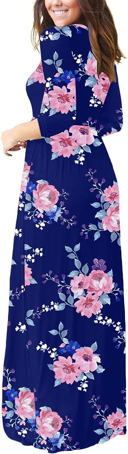 EUOVMY Women's Long Sleeve Loose Maxi Dresses Casual Long Dresses with Pockets