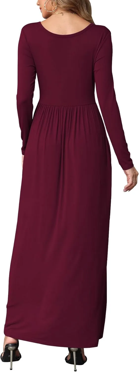 EUOVMY Women's Long Sleeve Loose Maxi Dresses Casual Long Dresses with Pockets