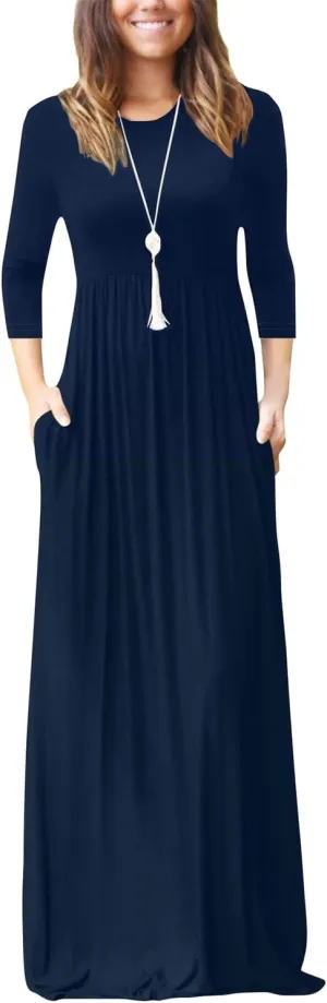 EUOVMY Women's Long Sleeve Loose Maxi Dresses Casual Long Dresses with Pockets