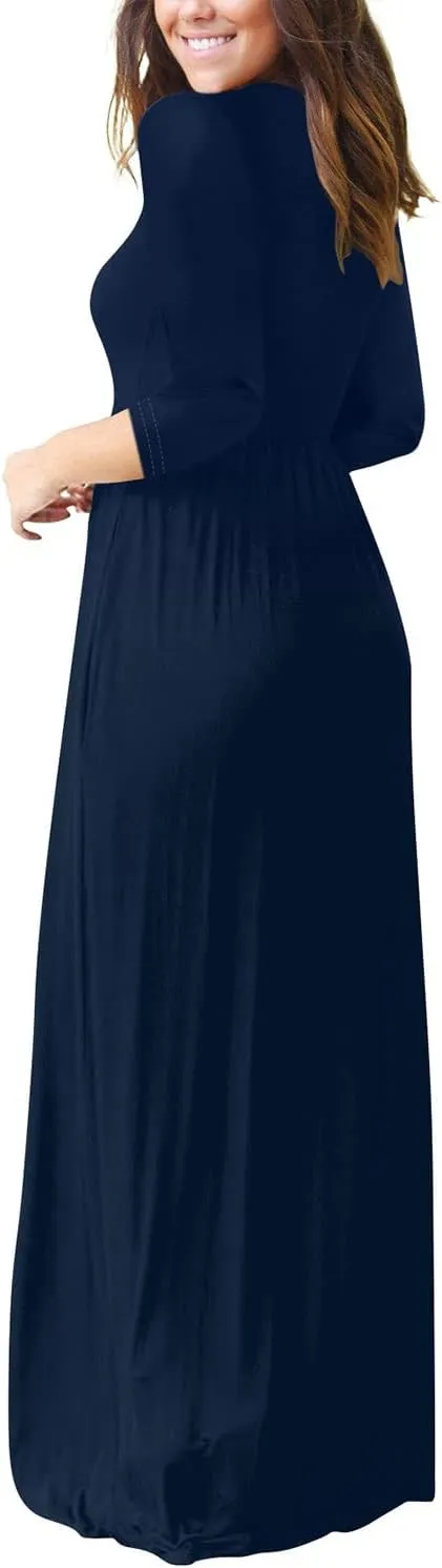 EUOVMY Women's Long Sleeve Loose Maxi Dresses Casual Long Dresses with Pockets