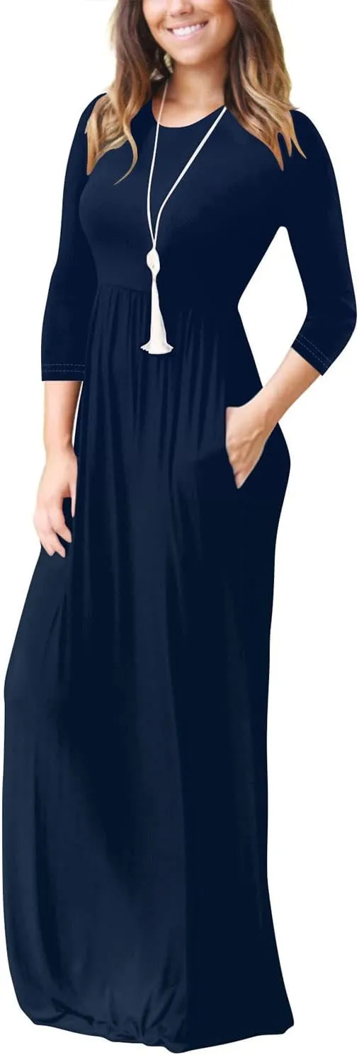 EUOVMY Women's Long Sleeve Loose Maxi Dresses Casual Long Dresses with Pockets