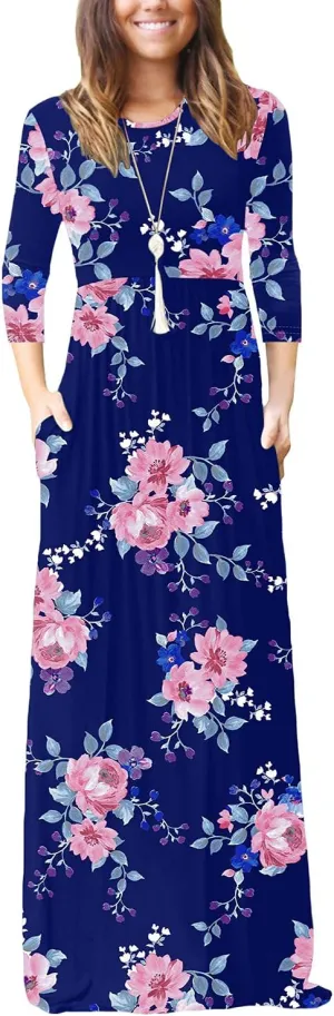 EUOVMY Women's Long Sleeve Loose Maxi Dresses Casual Long Dresses with Pockets