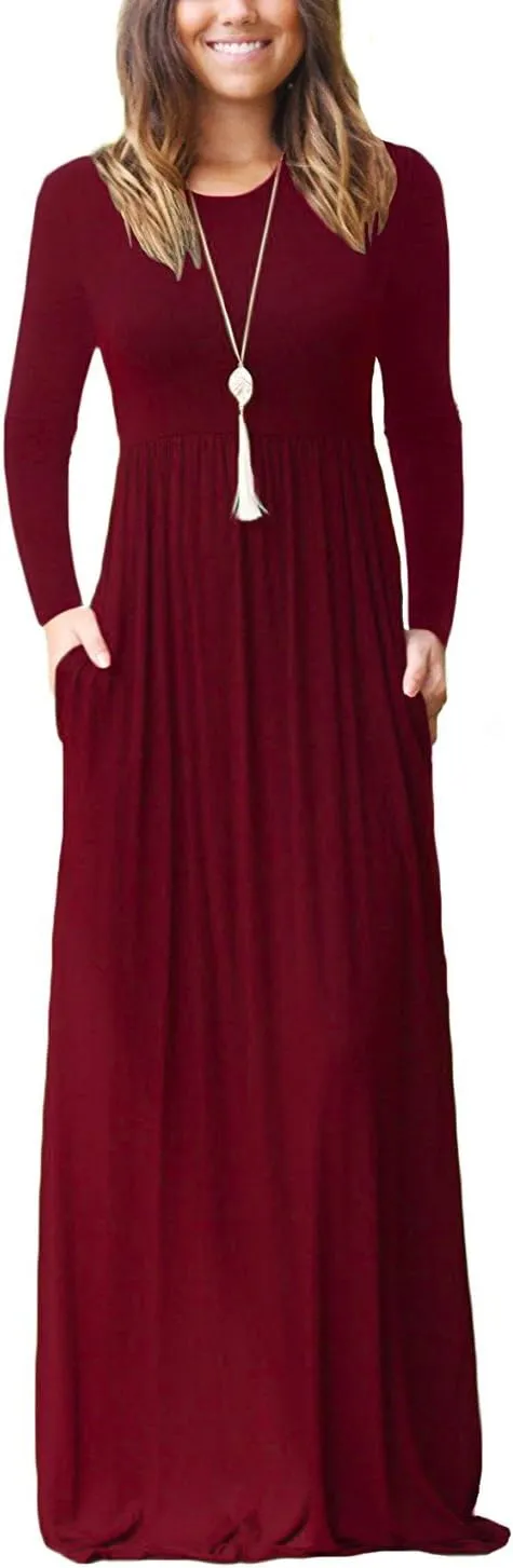 EUOVMY Women's Long Sleeve Loose Maxi Dresses Casual Long Dresses with Pockets