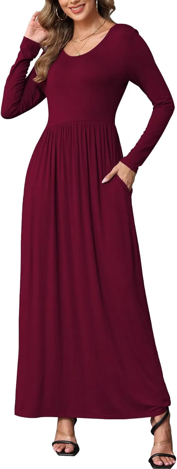 EUOVMY Women's Long Sleeve Loose Maxi Dresses Casual Long Dresses with Pockets