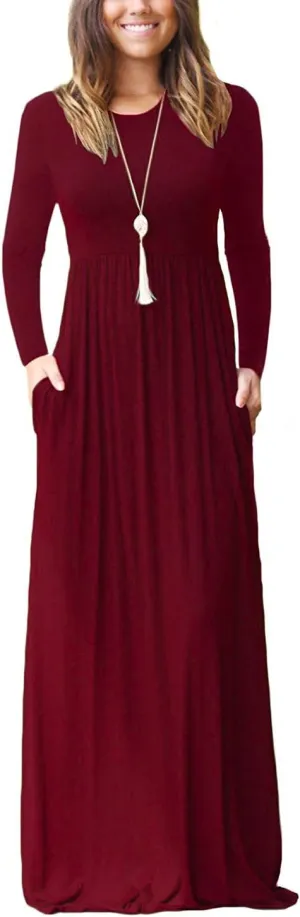 EUOVMY Women's Long Sleeve Loose Maxi Dresses Casual Long Dresses with Pockets