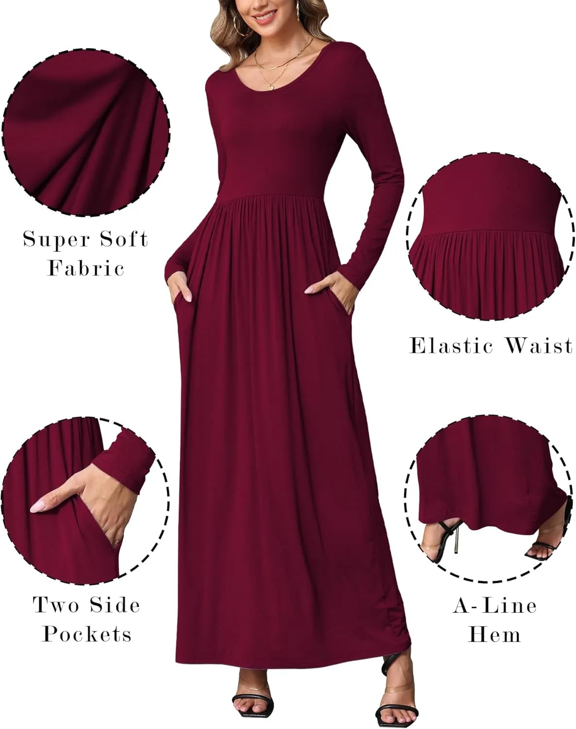 EUOVMY Women's Long Sleeve Loose Maxi Dresses Casual Long Dresses with Pockets