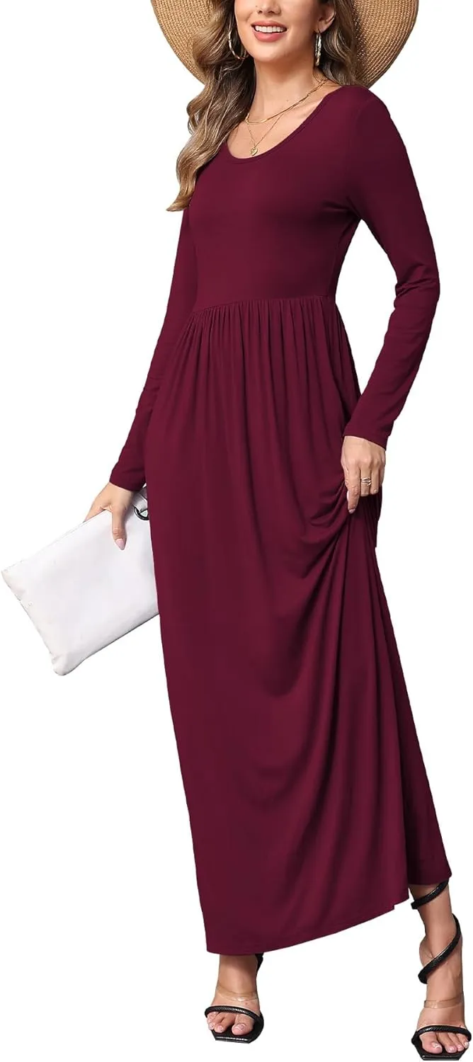 EUOVMY Women's Long Sleeve Loose Maxi Dresses Casual Long Dresses with Pockets