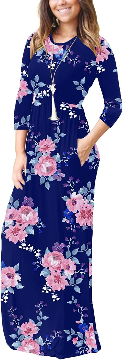 EUOVMY Women's Long Sleeve Loose Maxi Dresses Casual Long Dresses with Pockets