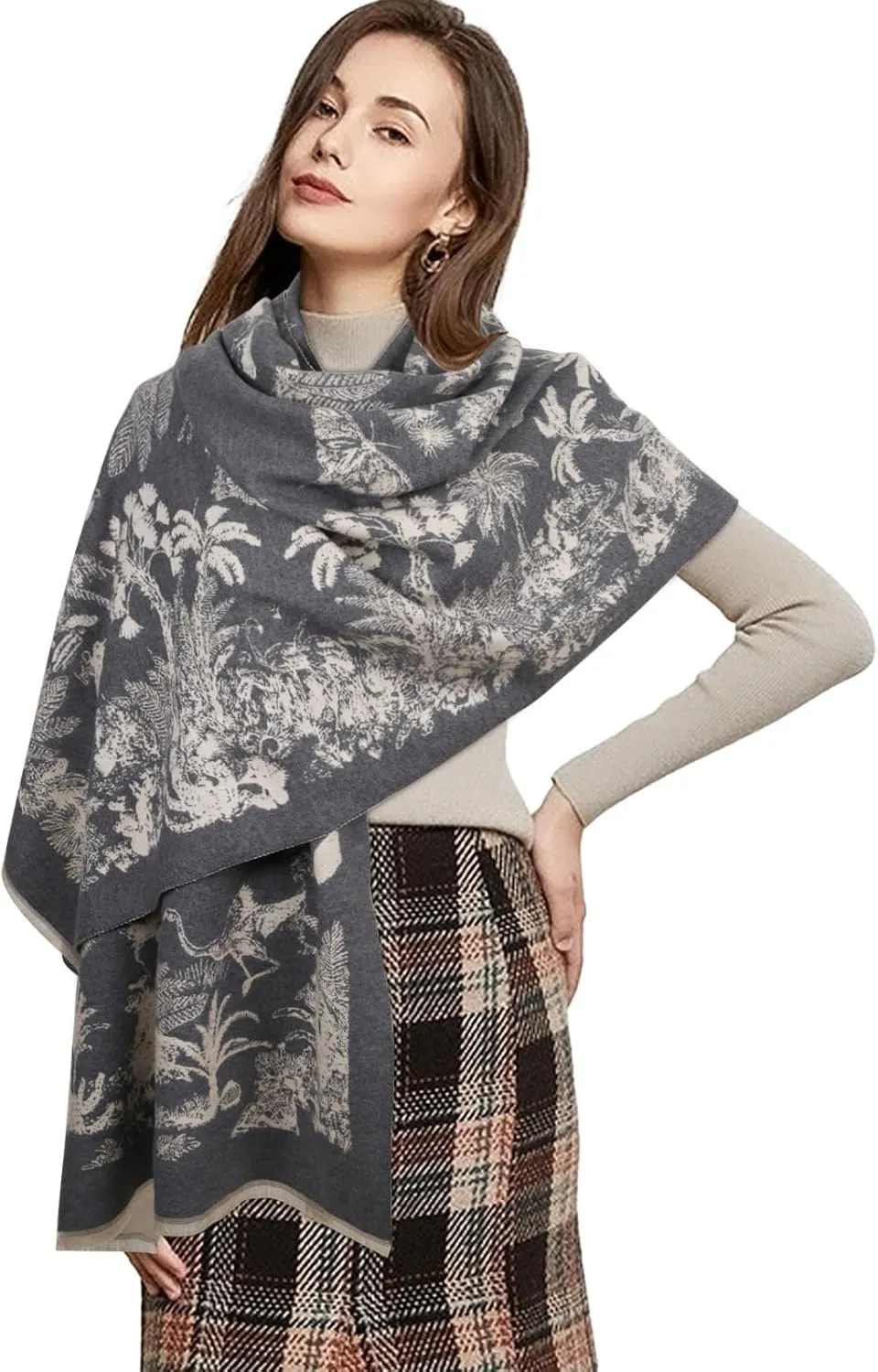 EXTREE Scarfs for Women Pashmina Silky Shawl Wrap for Evening Dressing Blanket Open Front Poncho Cape
